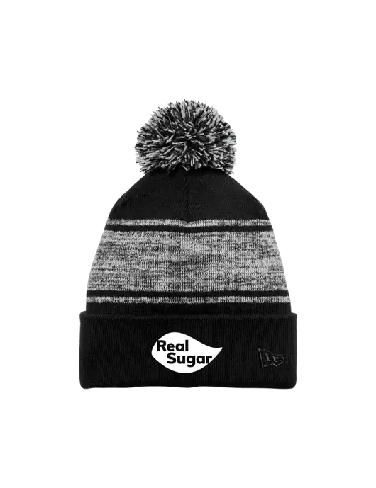 New Era Black/Charcoal Knit Chilled Pom Beanie w/Real Sugar Logo