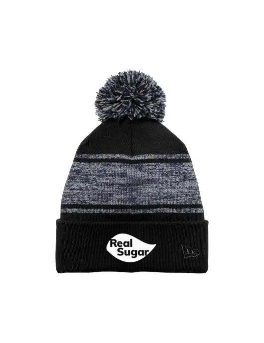 New Era Black/Navy Knit Chilled Pom Beanie w/Real Sugar Logo