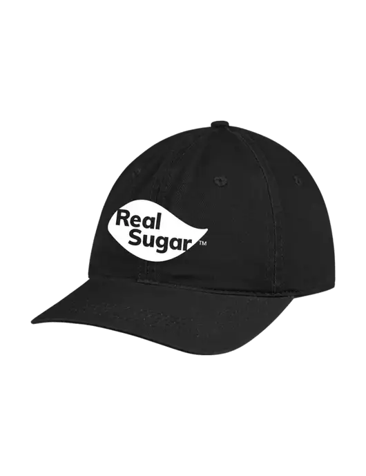 Garment Washed Unstructured Twill Black Cap w/Real Sugar Logo