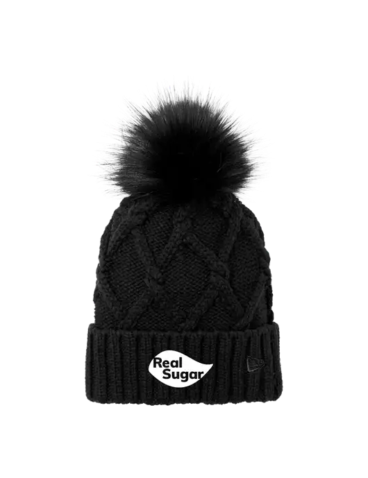 New Era Black Faux Fur Pom Beanie w/Real Sugar Logo