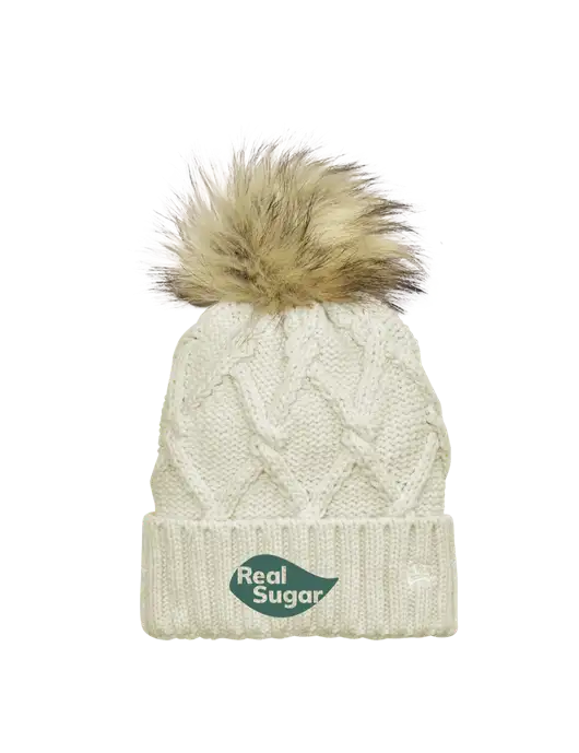 New Era Ivory Faux Fur Pom Beanie w/Real Sugar Logo