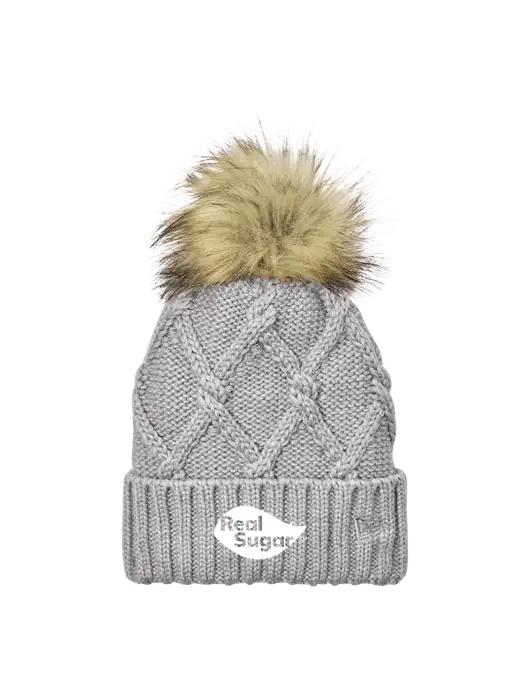 New Era Light Grey Faux Fur Pom Beanie w/Real Sugar Logo