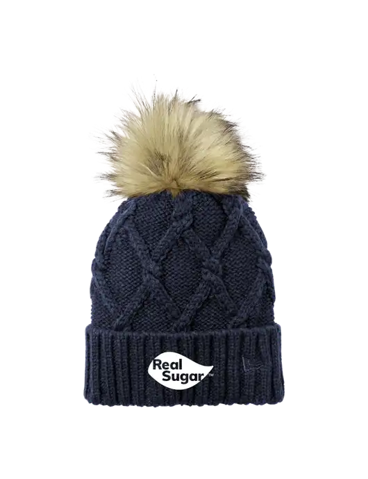 New Era Navy Faux Fur Pom Beanie w/Real Sugar Logo