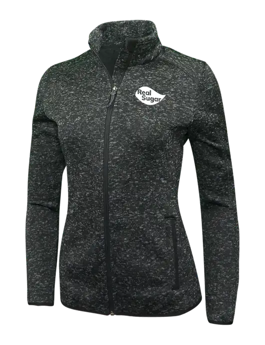 Black Heather Womens Sweater Fleece Jacket w/Real Sugar Logo