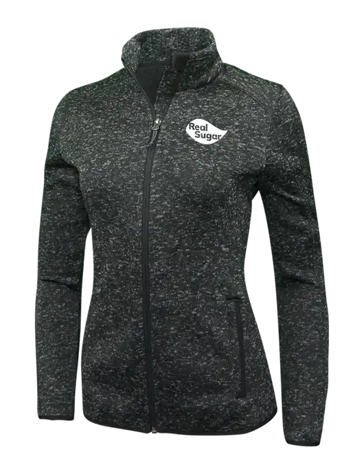 Black Heather Womens Sweater Fleece Jacket w/Real Sugar Logo