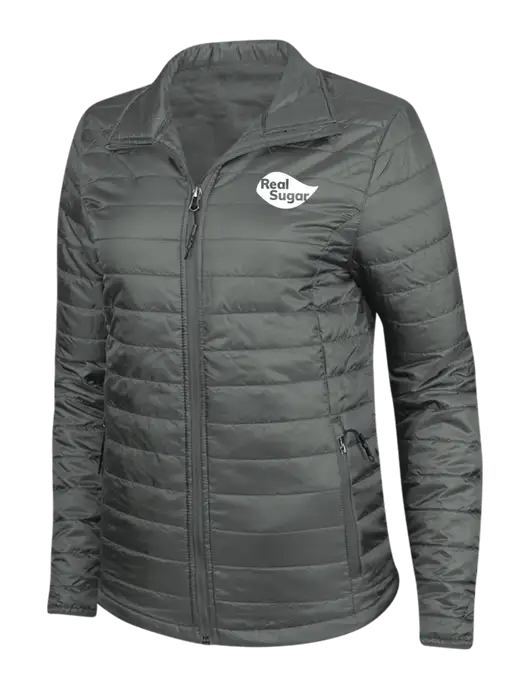 Dark Grey Womens Puffy Packable Jacket w/Real Sugar Logo