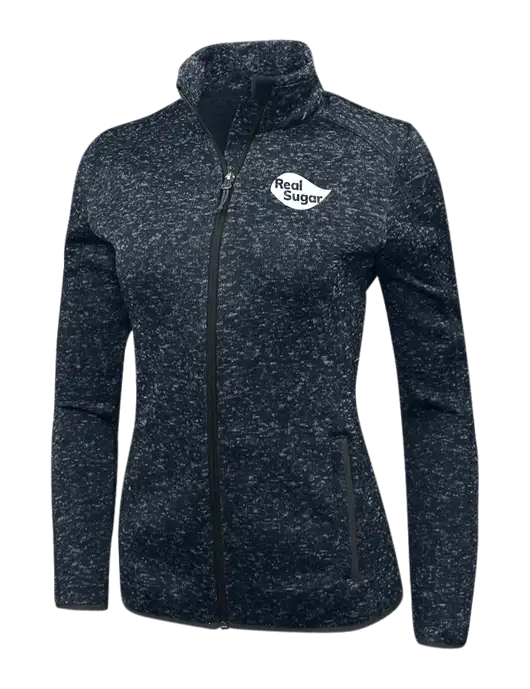 Navy Heather Womens Sweater Fleece Jacket w/Real Sugar Logo