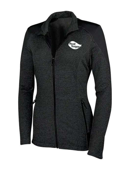 Womens Black Grid Fleece Jacket w/Real Sugar Logo