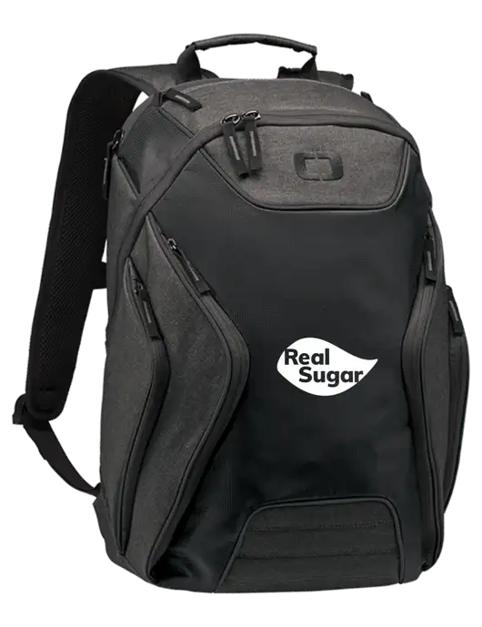 OGIO Black/Heather Grey Hatch Laptop Backpack
 w/Real Sugar Logo