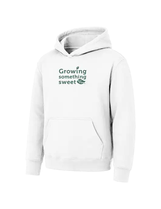 Youth White 7.8 oz Pullover Hooded Sweatshirt w/Growing Something Sweet Logo