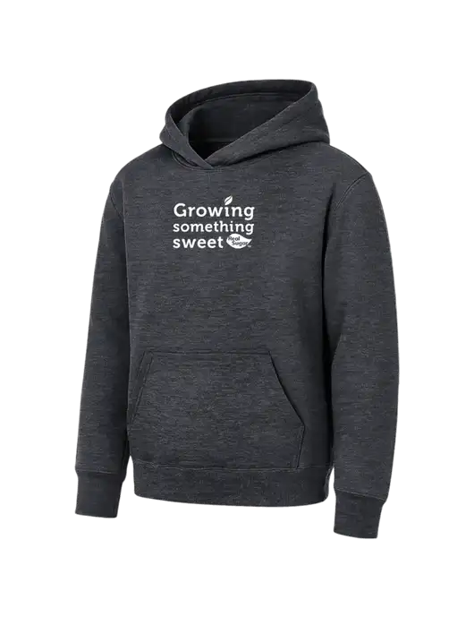 Youth Dark Heather Grey 7.8 oz Pullover Hooded Sweatshirt w/Growing Something Sweet Logo