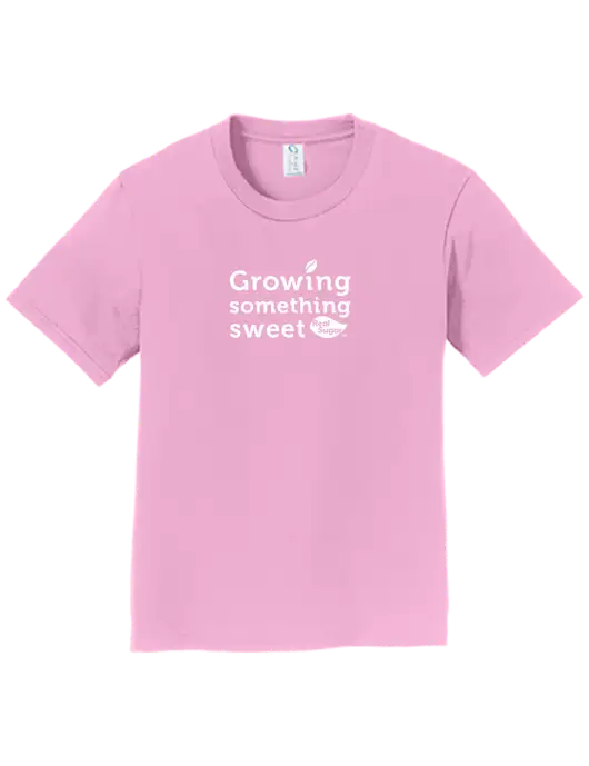Youth Ring Spun Candy Pink 4.5 oz T-Shirt w/Growing Something Sweet Logo