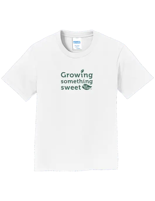 Youth Ring Spun White 4.5 oz T-Shirt w/Growing Something Sweet Logo