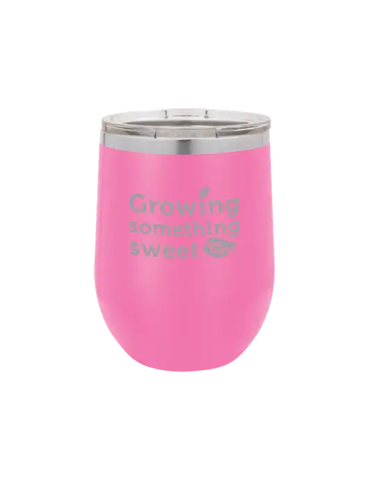 Polar Camel 12 oz Powder Coated Pink Vacuum Insulated Stemless Wine Tumbler w/Growing Something Sweet Logo