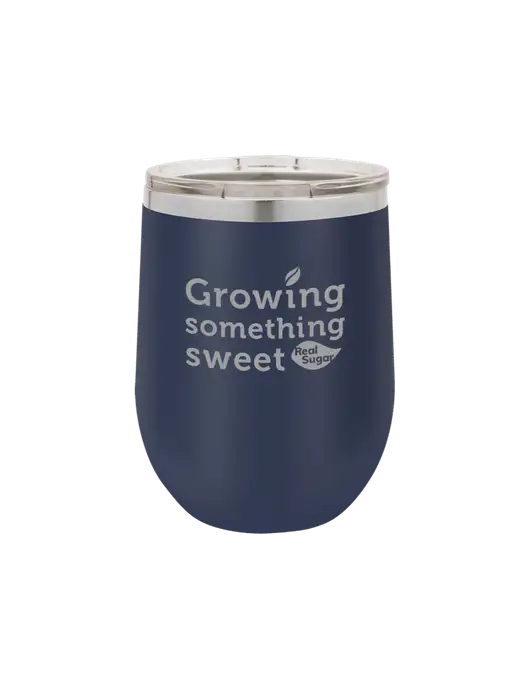 Polar Camel 12 oz Powder Coated Navy Vacuum Insulated Stemless Wine Tumbler w/Growing Something Sweet Logo