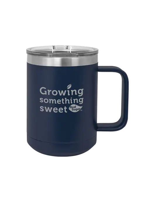 Polar Camel 15 oz Powder Coated Navy Vacuum Insulated Mug with Slider Lid w/Growing Something Sweet Logo