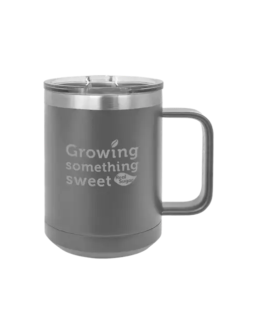 Polar Camel 15 oz Powder Coated Grey Vacuum Insulated Mug with Slider Lid w/Growing Something Sweet Logo