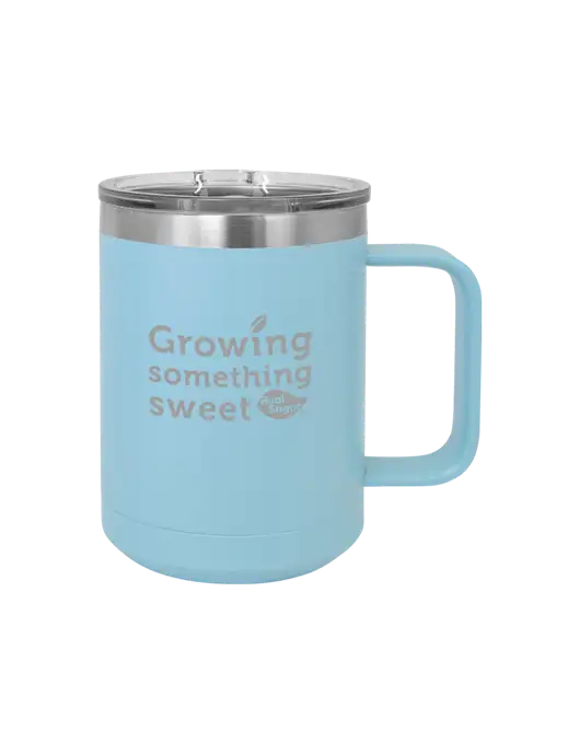 Polar Camel 15 oz Powder Coated Light Blue Vacuum Insulated Mug with Slider Lid w/Growing Something Sweet Logo