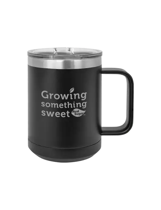 Polar Camel 15 oz Powder Coated Black Vacuum Insulated Mug with Slider Lid w/Growing Something Sweet Logo