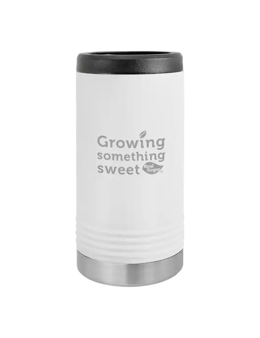 Polar Camel Powder Coated White Vacuum Insulated Slim Beverage Holder w/Growing Something Sweet Logo