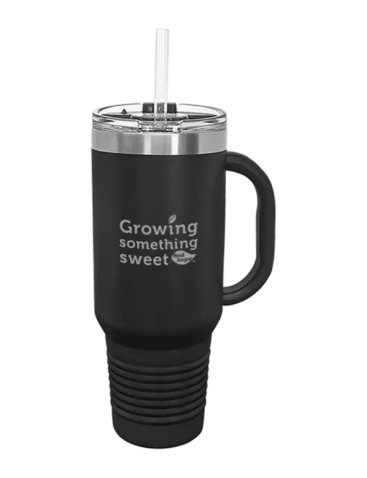 Polar Camel 40 oz. Powder Coated Vacuum Insulated Black Travel Mug with Straw w/Growing Something Sweet Logo
